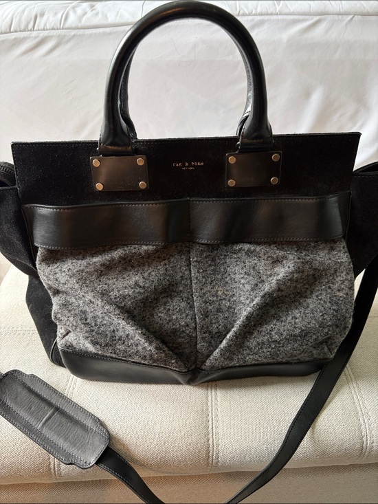 rag & bone Handbags - rag & bone Medium Pilot Black Leather and Gray Wool Messenger Tote